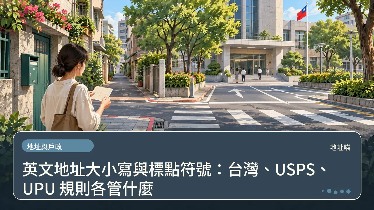 英文地址大小寫與標點符號：台灣、USPS、UPU 規則各管什麼主題插畫