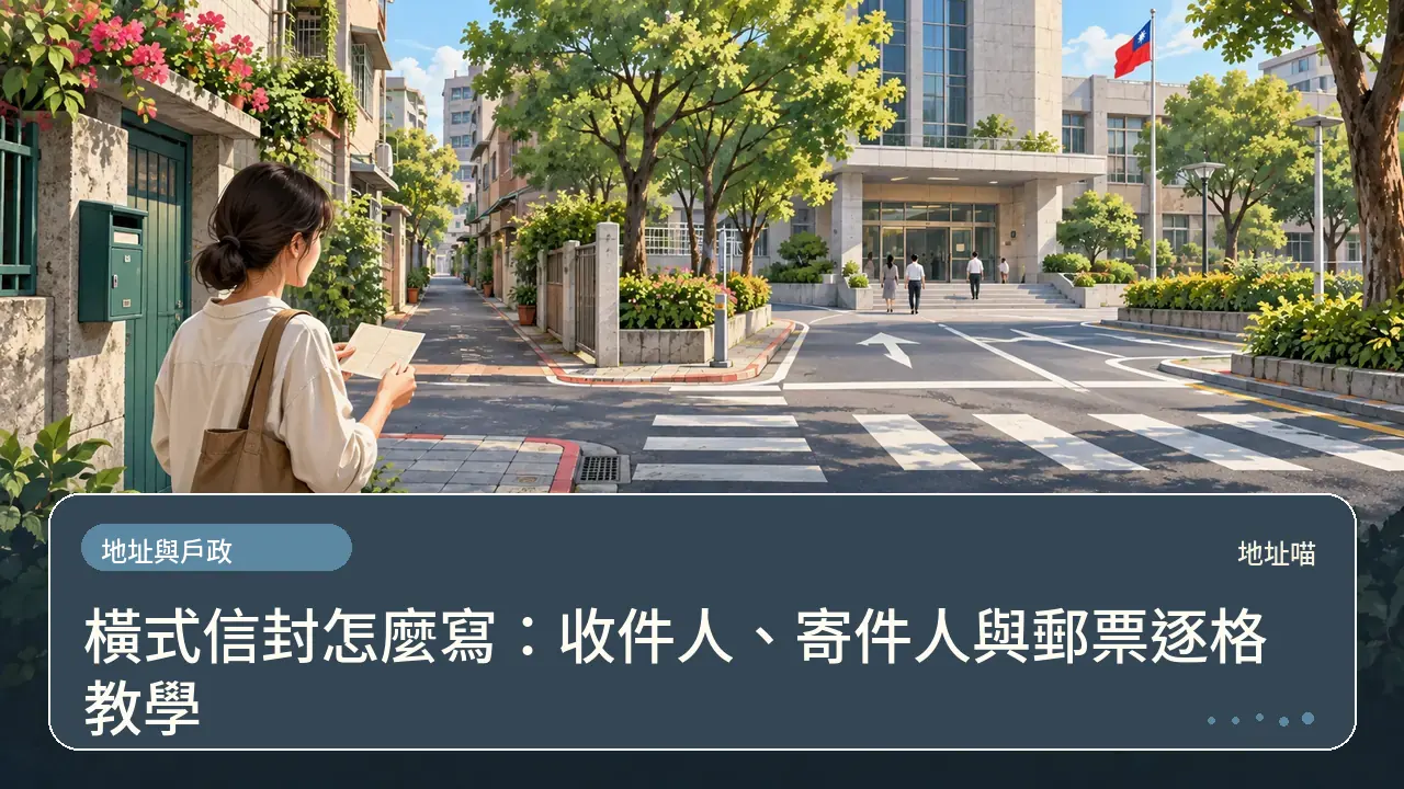 橫式信封怎麼寫:收件人、寄件人與郵票逐格教學主題插畫