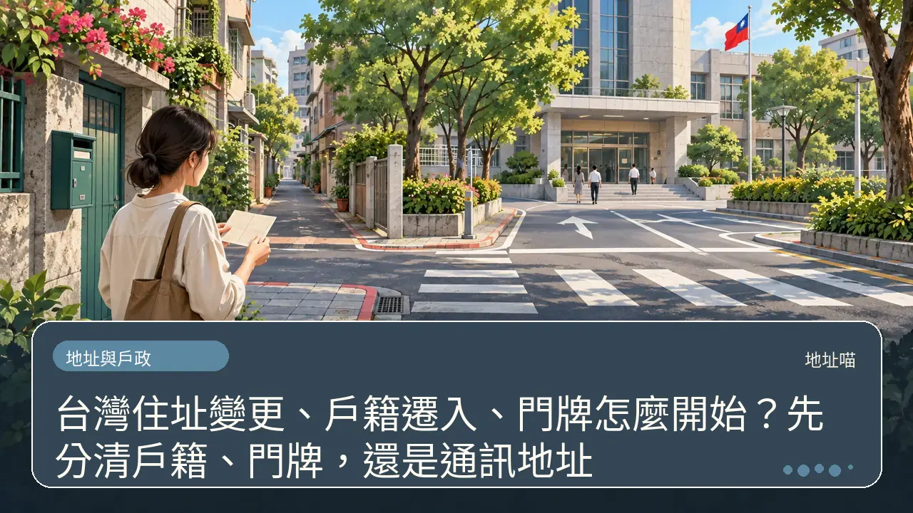 台灣住址變更、戶籍遷入、門牌怎麼開始？先分清戶籍、門牌，還是通訊地址主題插畫