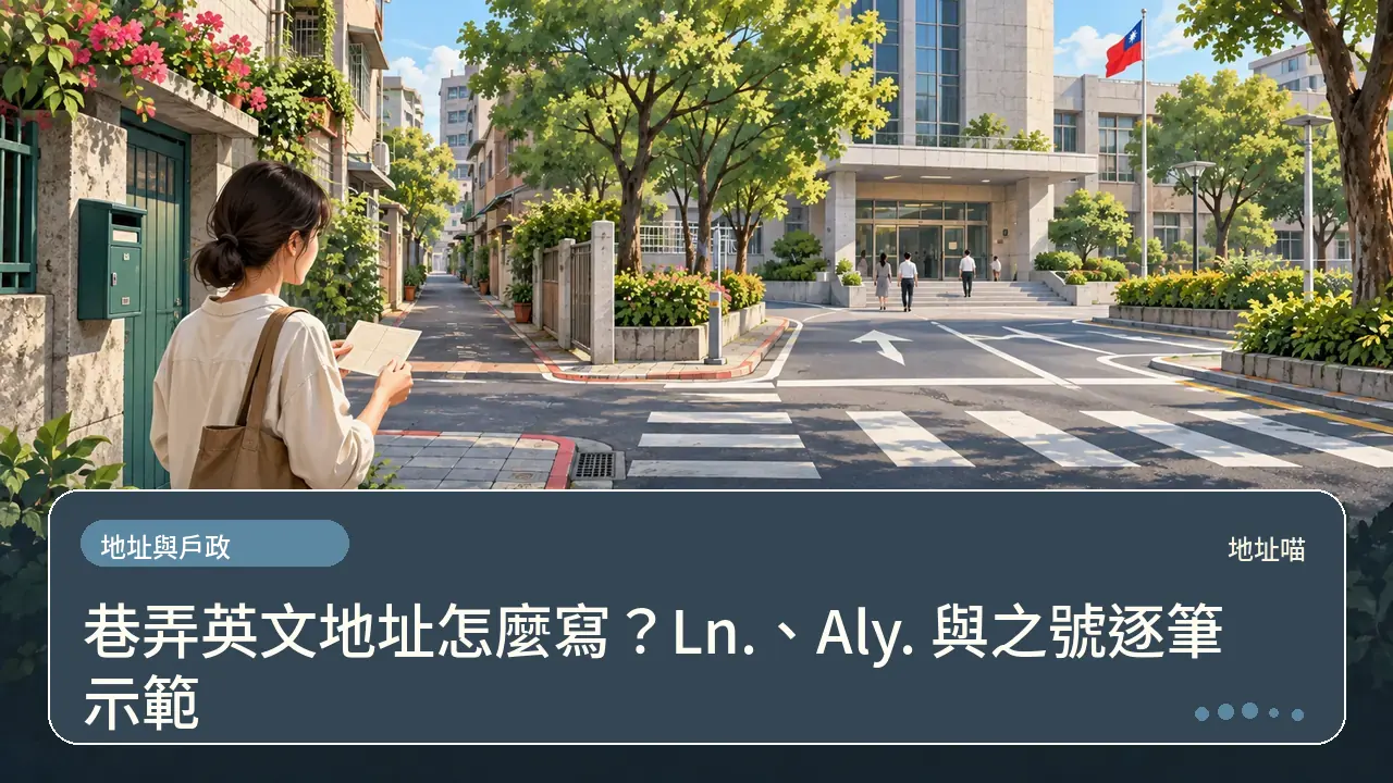 巷弄英文地址怎麼寫？Ln.、Aly. 與之號逐筆示範主題插畫
