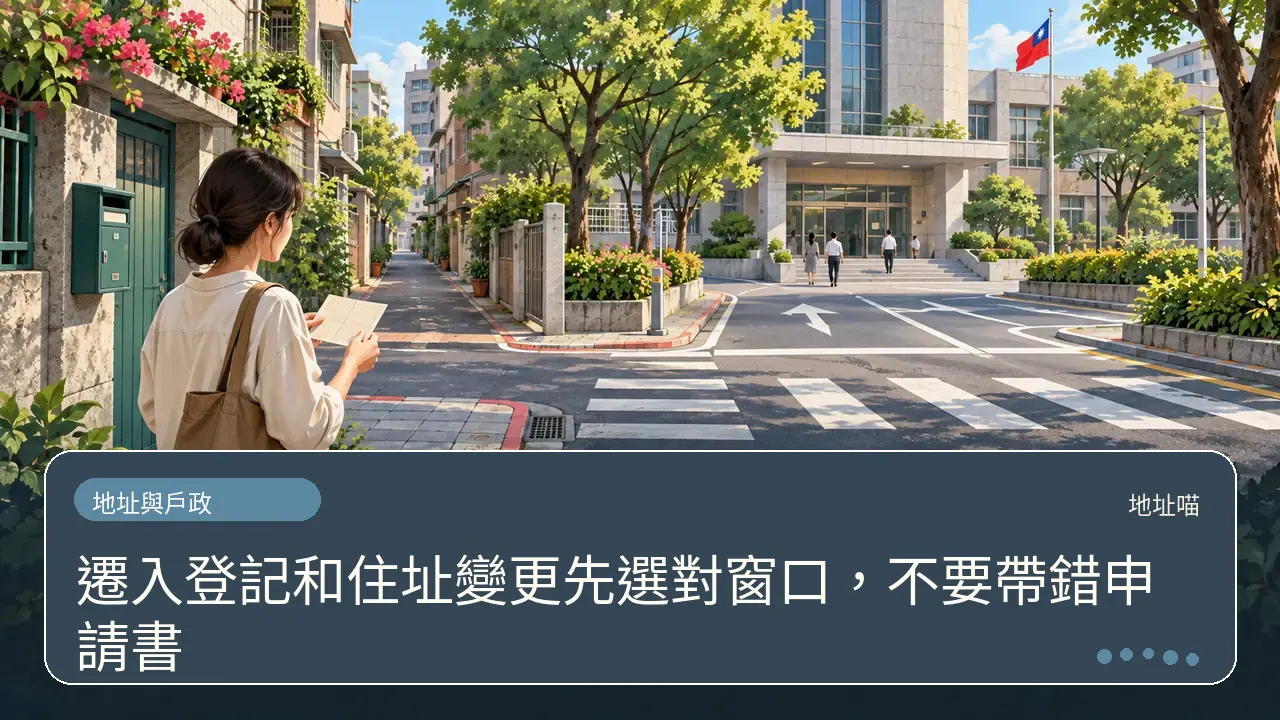 遷入登記和住址變更先選對窗口，不要帶錯申請書主題插畫