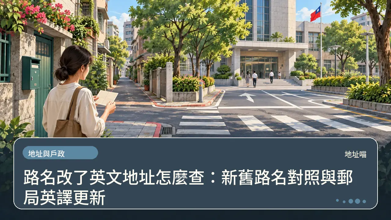 路名改了英文地址怎麼查：新舊路名對照與郵局英譯更新主題插畫