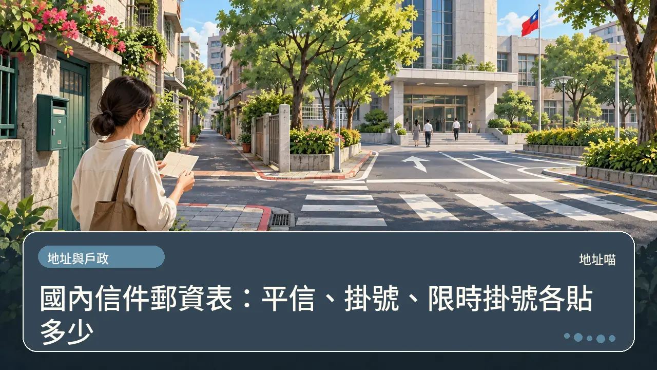 國內信件郵資表：平信、掛號、限時掛號各貼多少主題插畫