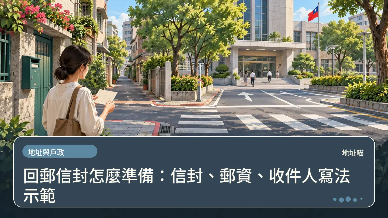 回郵信封怎麼準備：信封、郵資、收件人寫法示範主題插畫