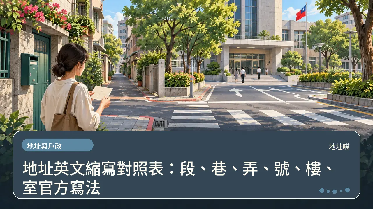 地址英文縮寫對照表：段、巷、弄、號、樓、室官方寫法主題插畫